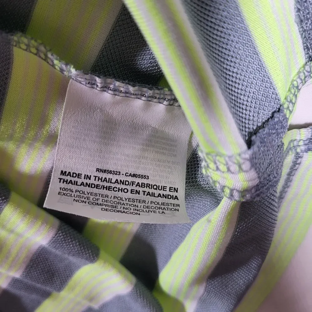 Nike Golf Tour‎ Performance Men's Large Gray Green Yellow Striped Dri-Fit Polo
